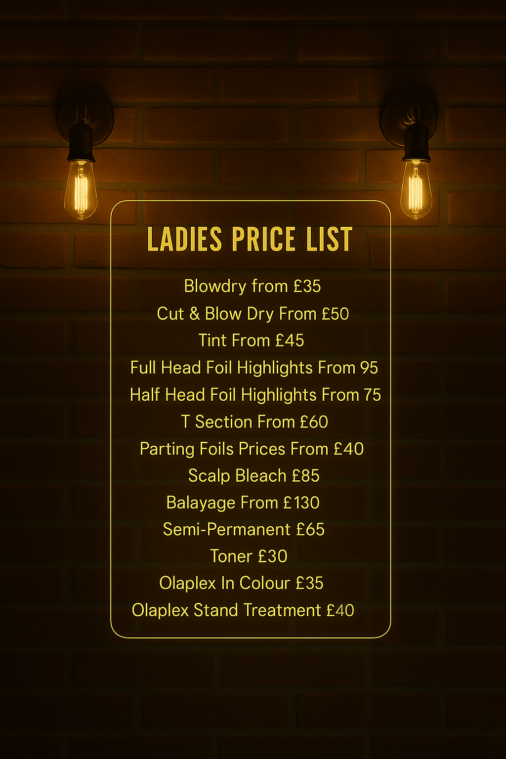 Hairdressers prices Orpington